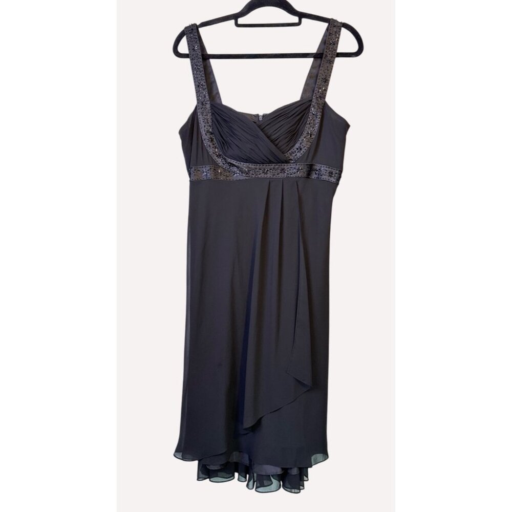 Jones‎ Studio Black Beaded Empire Waist Midi Dress Size 12 party cocktail dress
